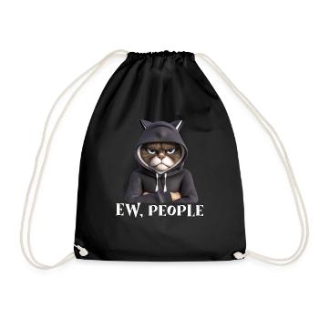 Böse guckende Katze, mit Spruch: Ew. People - Turnbeutel - Schwarz - Vorne