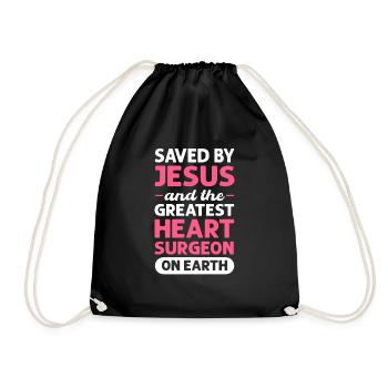 Saved by Jesus and the greatest heart surgeon. - Drawstring Bag - black - Front