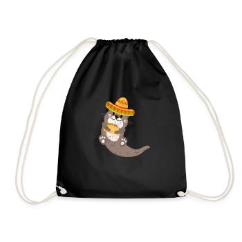 Mexican Otter Sombrero Taco Cinco De Mayo - Drawstring Bag - black - Front