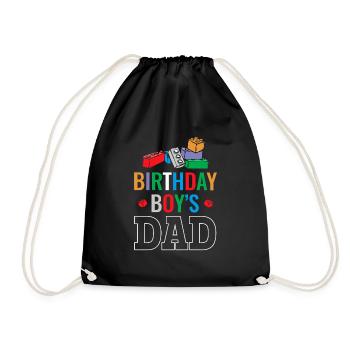 Father of birthday boy builds building blocks - Drawstring Bag - black - Front