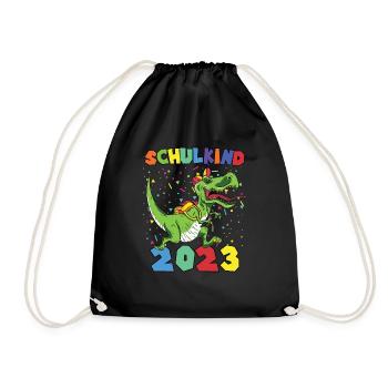 Einschulung T-Shirt Dino T-Rex - Schulkind 2023 - Turnbeutel - Schwarz - Vorne