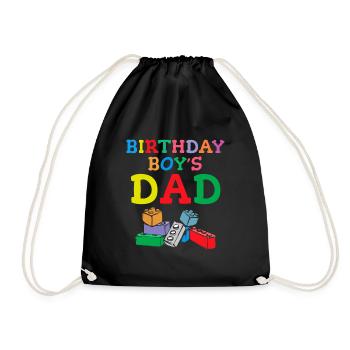 Father of birthday boy builds building blocks - Drawstring Bag - black - Front