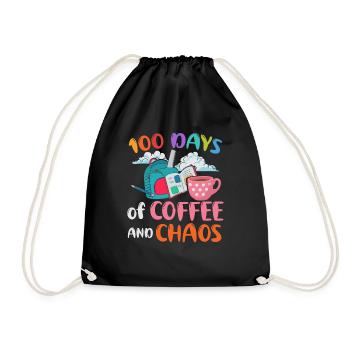 100 Days Of Coffee And Chaos Lehrer Schule - Turnbeutel - Schwarz - Vorne