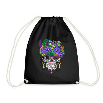 Mardi Gras Costume Dia De Los Muertos Flower Sugar - Drawstring Bag - black - Front