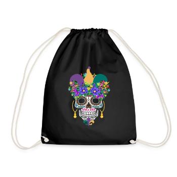 Mardi Gras Costume El Dia De Los Muertos Flower - Drawstring Bag - black - Front