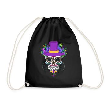 Dia De Los Muertos Mardi Gras Costume Flower Sugar - Drawstring Bag - black - Front