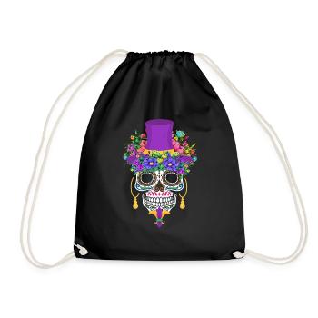 Mardi Gras Costume Dia De Los Muertos Flower Sugar - Drawstring Bag - black - Front