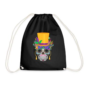 Mardi Gras Costume El Dia De Los Muertos Flower - Drawstring Bag - black - Front