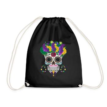 Mardi Gras Costume Flower Sugar Dia De Los Muertos - Drawstring Bag - black - Front