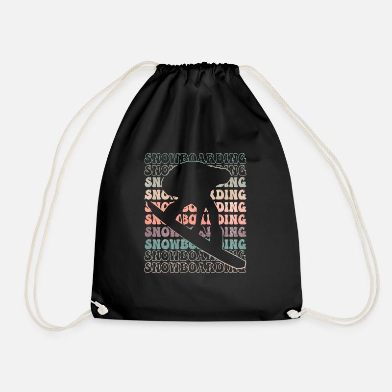 230117 W03 03 ENCOM Snowboarding Retro text - Drawstring Bag - black