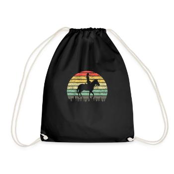 Pferd Reiterin Retro Vintage Sunset Pferde Reiter - Turnbeutel - Schwarz - Vorne