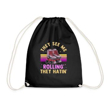 Inline Skate Gift Rollskates Roller 70s - Drawstring Bag - black - Front
