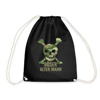 Böser Alter Mann Totenkopf mit Camouflage - Turnbeutel - Schwarz - Vorne