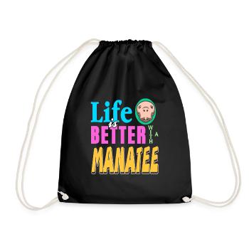 Life Is Better With A Manatee Retro Wildlife - Turnbeutel - Schwarz - Vorne