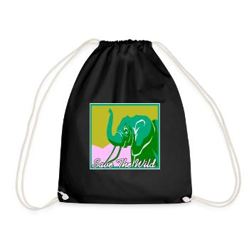 Save The Wild Retro Elephant Animal Lover Designs - Drawstring Bag - black - Front