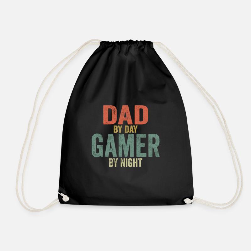 Dad by Day Gamer by Night - Drawstring Bag - black