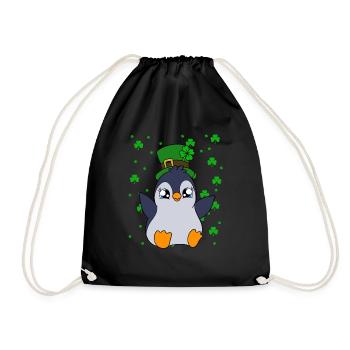 Cute Penguin Shamrocks Saint Patrick's Day Penguin - Drawstring Bag - black - Front