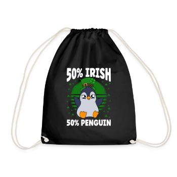 Cute Penguin Shamrocks Saint Patrick's Day Penguin - Drawstring Bag - black - Front