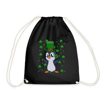 Cute Penguin Shamrocks Saint Patrick's Day Penguin - Drawstring Bag - black - Front