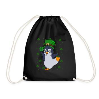 Cute Penguin Shamrocks Saint Patrick's Day Penguin - Drawstring Bag - black - Front