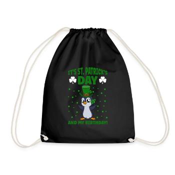 Cute Penguin Shamrocks Saint Patrick's Day Penguin - Drawstring Bag - black - Front