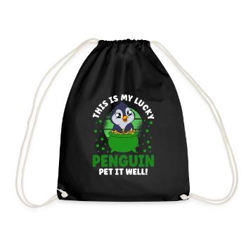 Cute Penguin Shamrocks Saint Patrick's Day Penguin - Drawstring Bag - black - Front