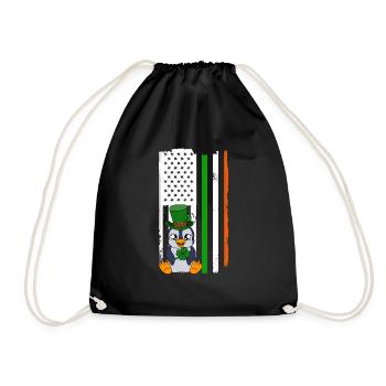 Cute Penguin Shamrocks Saint Patrick's Day Penguin - Drawstring Bag - black - Front