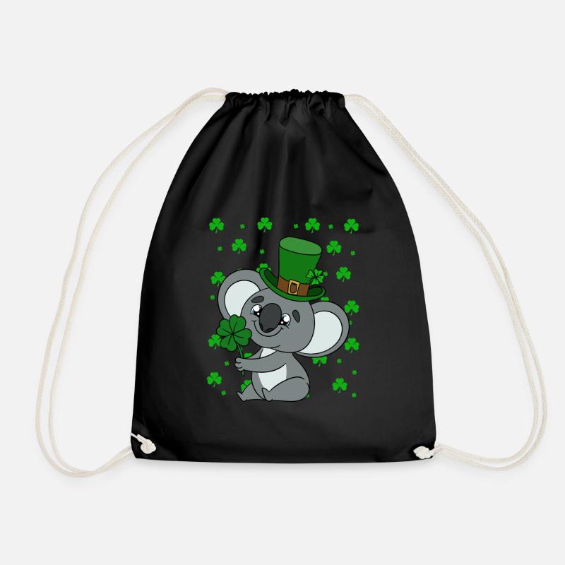 Cute Koala with Hat Saint Patrick's Day - Drawstring Bag - black