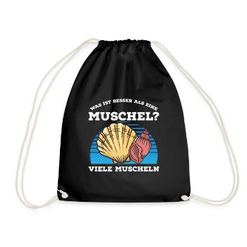 Was ist besser als eine Muschel? Viele Muscheln - Turnbeutel - Schwarz - Vorne