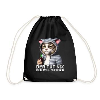 Lustiger Kater, Der tut nix der will nur Bier - Turnbeutel - Schwarz - Vorne