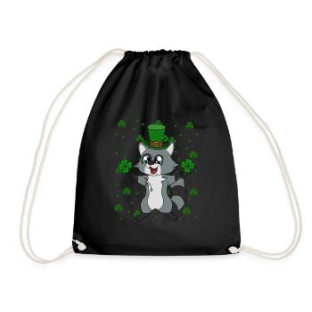 Waschbär Kleeblätter Saint Patrick's Day - Turnbeutel - Schwarz - Vorne