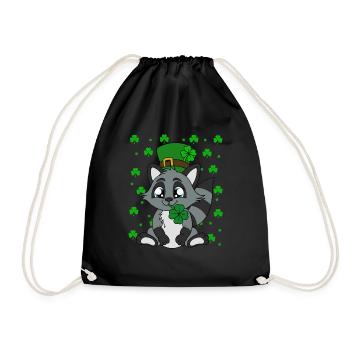 Waschbär Kleeblätter Saint Patrick's Day - Turnbeutel - Schwarz - Vorne