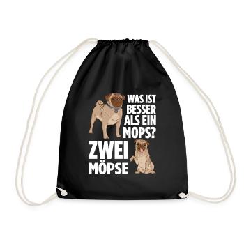 Was ist besser als ein Mops? Zwei Möpse - Turnbeutel - Schwarz - Vorne