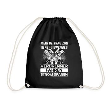 Strom sparen Verbrenner fahren Anti Elektroauto - Turnbeutel - Schwarz - Vorne