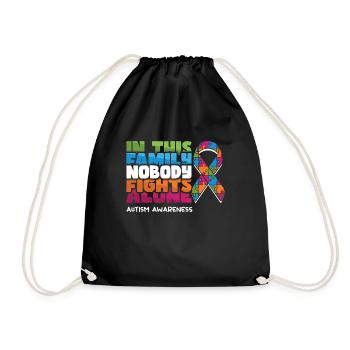 Family Nobody Alone Blue Puzzle Autism Awareness - Drawstring Bag - black - Front