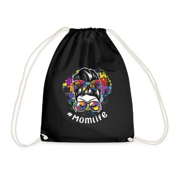 Mom Mommy Mama Puzzle Autism Awareness - Drawstring Bag - black - Front