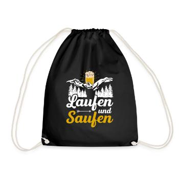 Laufen Und Saufen Bierwanderung Bier Trinken - Turnbeutel - Schwarz - Vorne