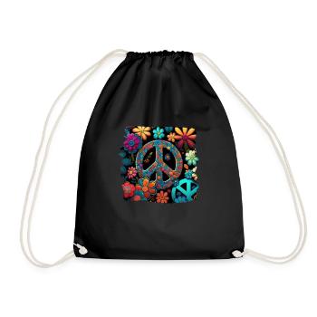 Hippie Festival Liebe Vintage Friedenszeichen - Turnbeutel - Schwarz - Vorne