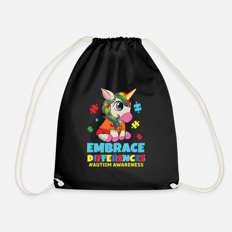 Verschiedene bunte Puzzle Einhorn Autismus Bewusstsein - Turnbeutel - Schwarz