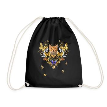 Cat, heart of love butterflies, Romantic cat - Drawstring Bag - black - Front