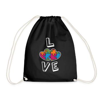 Liebe Puzzle Bunte April Autismus Bewusstsein - Turnbeutel - Schwarz - Vorne
