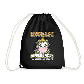Unicorn Different Colorful Puzzle Autism Awareness - Drawstring Bag - black - Front