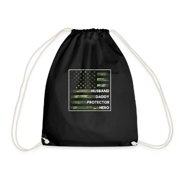 Husband Dad Protector Hero Father's Day Birthday - Drawstring Bag - black - Front