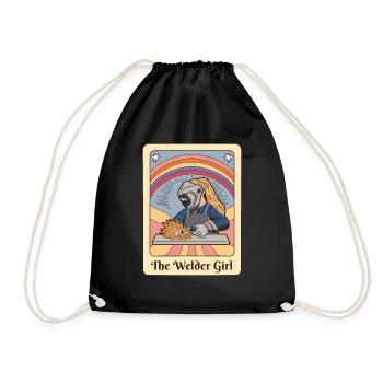 Vintage Welder Girl Tarot Art - Drawstring Bag - black - Front