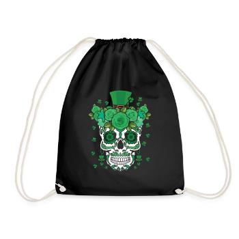 St Patty's Day Dia De Los Muertos Irish Flower - Drawstring Bag - black - Front