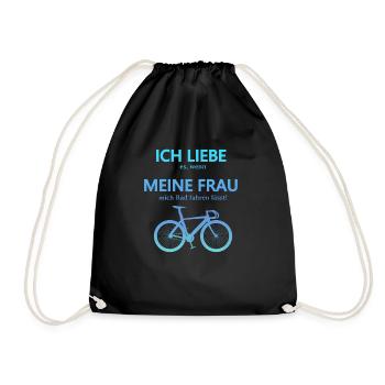 Rennrad Liebe meine Frau 3D Blau türkis Seite - Turnbeutel - Schwarz - Vorne