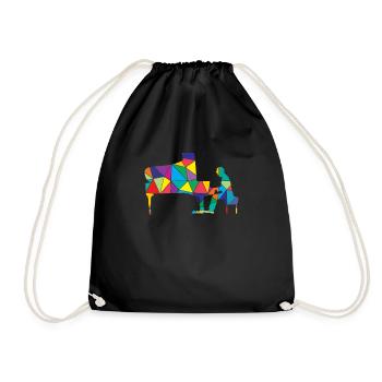 Low Poly Musical Polygon Piano - Drawstring Bag - black - Front
