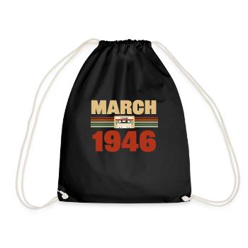 77. Geburtstag März Jahrgang 1946 Geschenkidee - Turnbeutel - Schwarz - Vorne