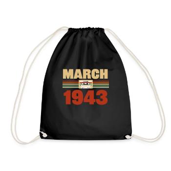 80. Geburtstag März Jahrgang 1943 Geschenkidee - Turnbeutel - Schwarz - Vorne