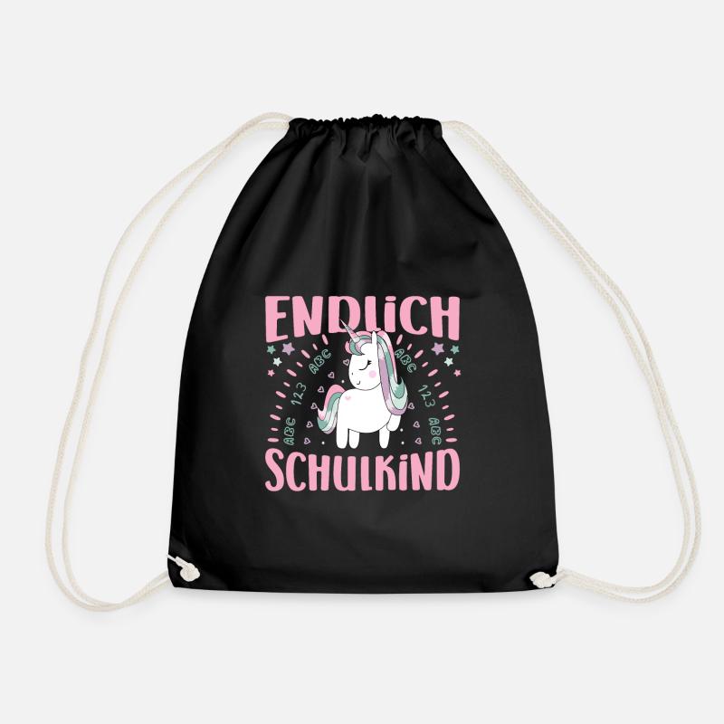 Einschulung Endlich Schulkind Mädchen Einhorn - Turnbeutel - Schwarz
